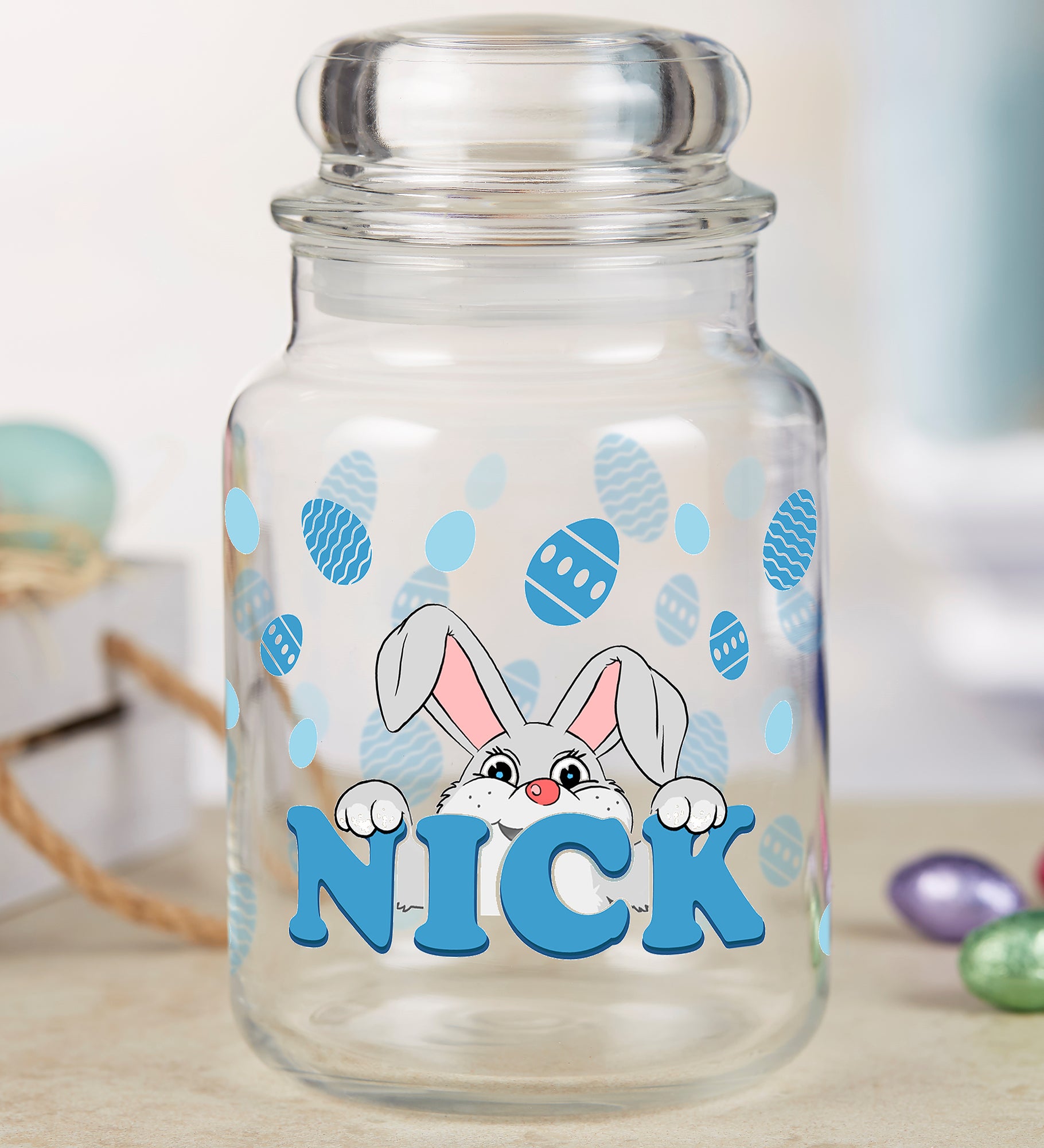 Bunny Love Personalized Glass Easter Candy Jar